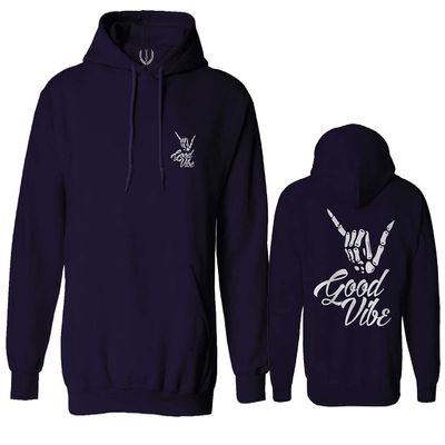 0153. Good Vibe Society Bones Hand Shaka Cool Vintage Graphic Sweatshirt Pullover Hoodie (Navy, Large)