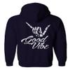 0153. Good Vibe Society Bones Hand Shaka Cool Vintage Graphic Sweatshirt Pullover Hoodie (Navy, Large) view 3