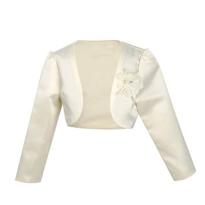 Freebily Kids Girls' Long Sleeves Beaded Cardigan Bolero Jacket Pearls Shrug Short Flower Girls Dress Cover Up Beige 8-9