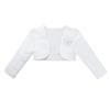 Freebily Kids Girls' Long Sleeves Beaded Cardigan Bolero Jacket Pearls Shrug Short Flower Girls Dress Cover Up White 12-18 Months view 3