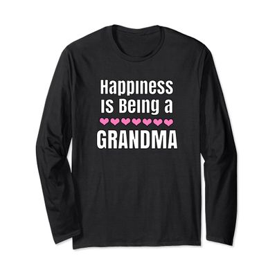Happiness Is Being a Grandma Pink Hearts Grandma Gift Long Sleeve T-Shirt