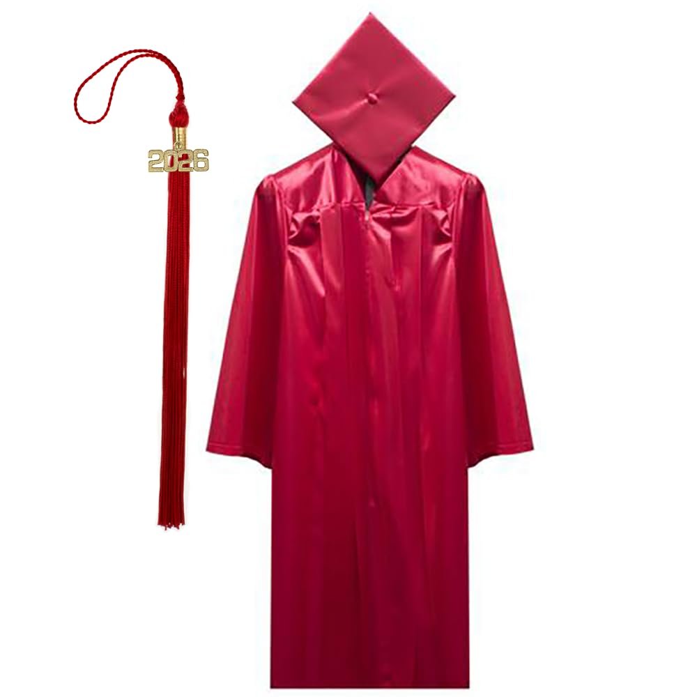 Tassel Depot - Graduation Cap and Gown Set with Customizable Tassel Year - Made in USA - Perfect for High School or College - Red (Large)
