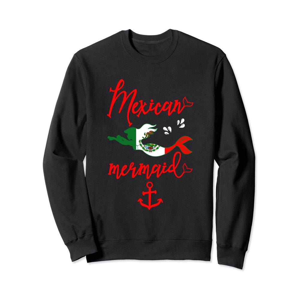 Unisex Mexico Flag Sweatshirt Mexican Mermaid Love Anchor Cute Gift Small Heather Grey