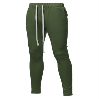 Style by William Solid Long Length Drawstring Ankle Zipper Track Pants Olive S