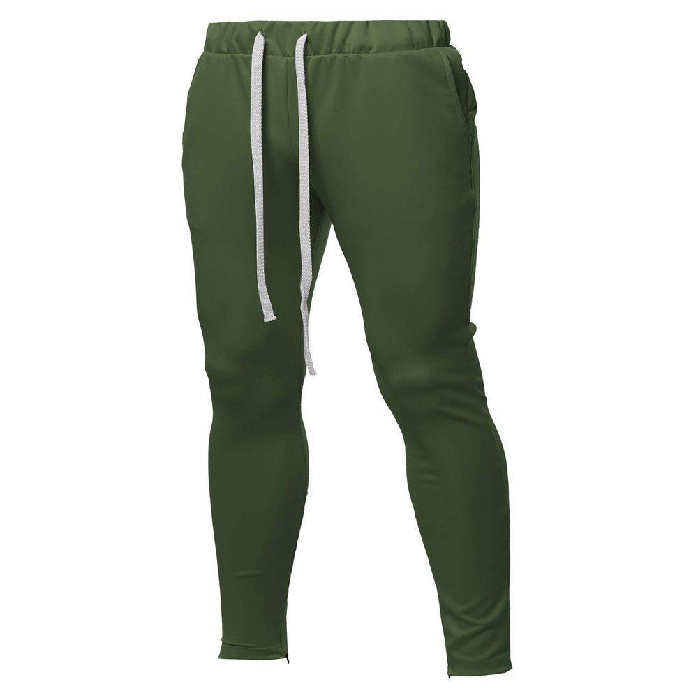Style by William Solid Long Length Drawstring Ankle Zipper Track Pants Olive S
