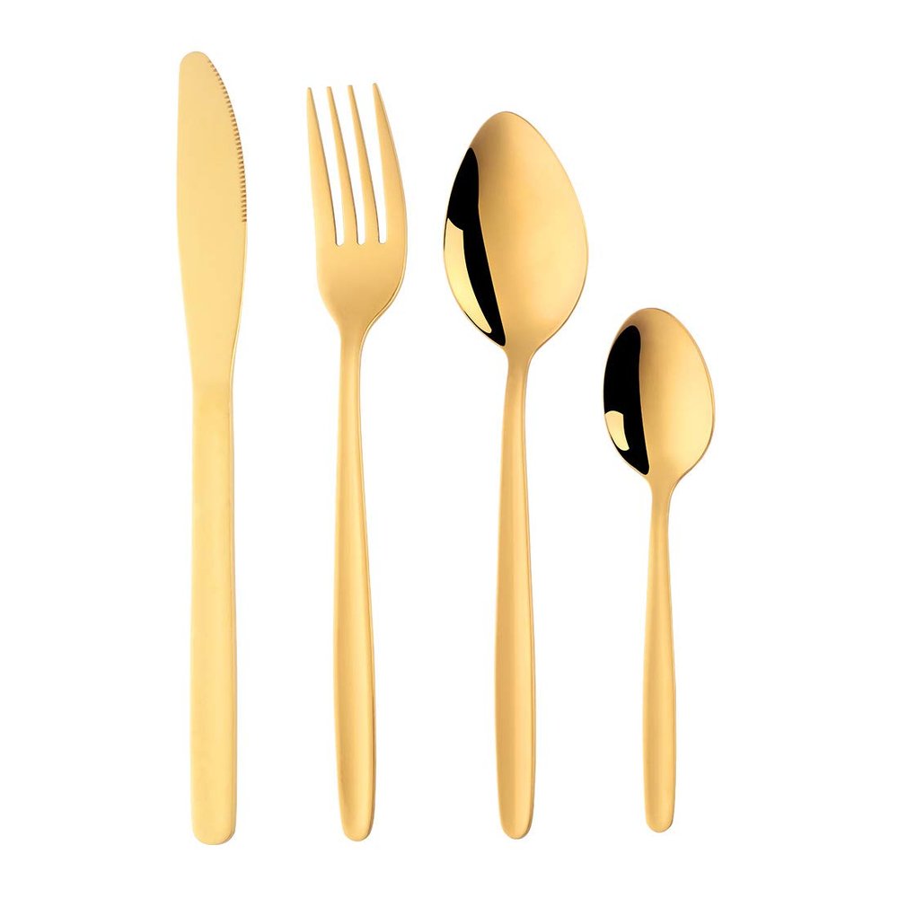 BuyGo 4-Piece Gold Silverware Flatware Set, Stainless Steel Portable Camping Travel Cutlery Set, Service for 1