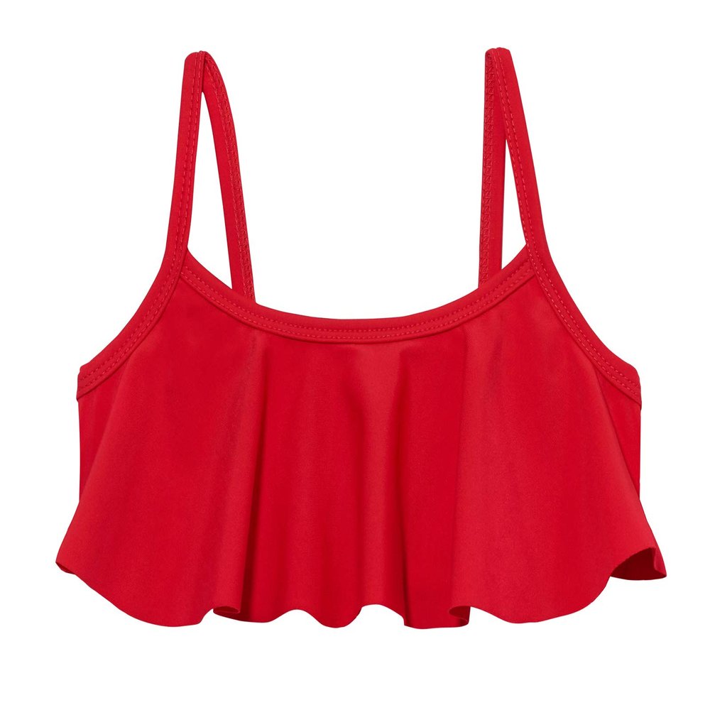 Made in USA Girls Flounce Bikini Top UPF50+ Sun Protection Toddler Bathing Suit Rash Guard for Beach Pool Swimwear, Red, 3T