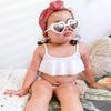 Made in USA Girls Flounce Bikini Top UPF50+ Sun Protection Toddler Bathing Suit Rash Guard for Beach Pool Swimwear, Red, 3T view 2