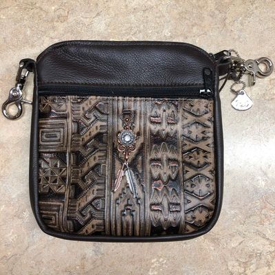 Hip Bag Dark Brown Leather Copper Colored Embellished Crossbody Concealed Carry Purse Cell Phone Case Saddle USA