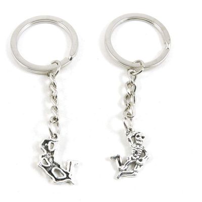 100 Items Metal Keychain Keyring Key Tags Chains Rings Jewelry Bag Charms L2ZF3 Skeleton Skull