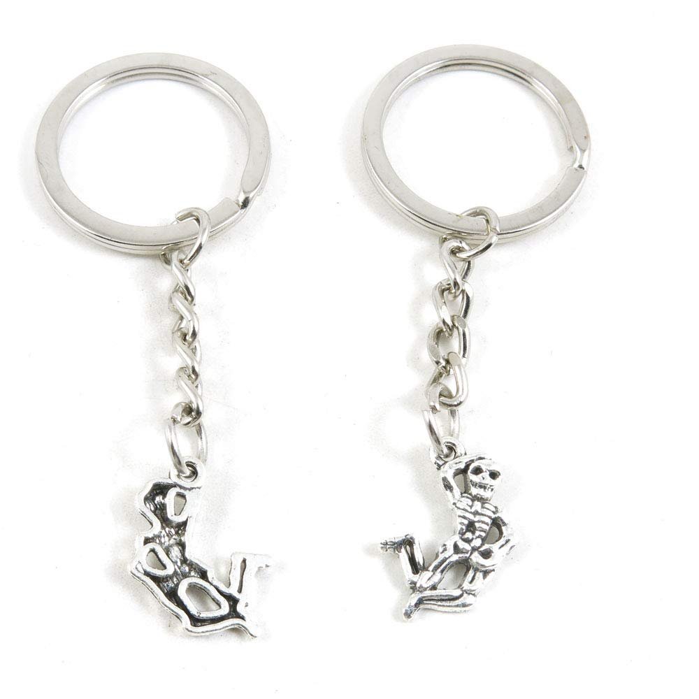 100 Items Metal Keychain Keyring Key Tags Chains Rings Jewelry Bag Charms L2ZF3 Skeleton Skull