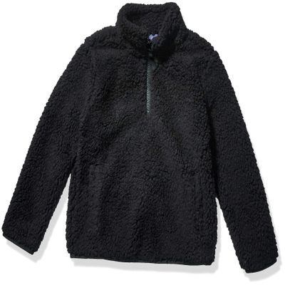 Amazon Essentials Girls' Sherpa Fleece Quarter-Zip Jackets, Black, Small