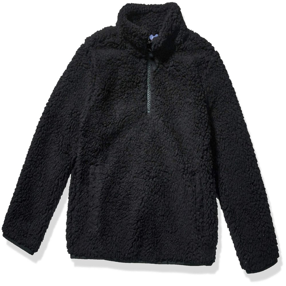 Amazon Essentials Girls' Sherpa Fleece Quarter-Zip Jackets, Black, Small
