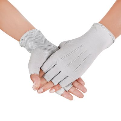 JISEN Men Sunscreen Fingerless Cotton Gloves UV Protection Driving Polyester Mittens A-Gray1