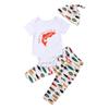 3Pcs Baby Boys Clothing Set, Daddy's Fishing Buddy Rompers Jumpsuit Top Fish Printed Pants Hat Outfits (White#, 6-12M) view 1