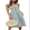 Angashion Women's Dresses-Summer Floral Bohemian Spaghetti Strap Button Down Swing Midi Dress 182 Blue L view 1