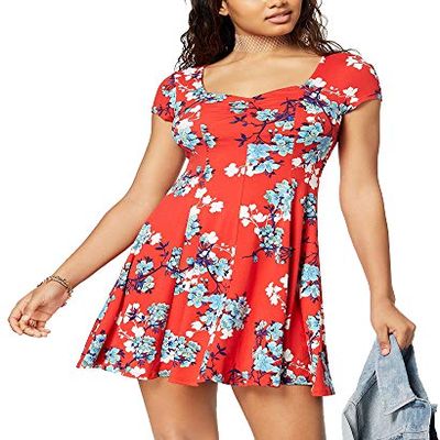 Be Bop Juniors Printed Fit Flare Dress Red Floral XXL