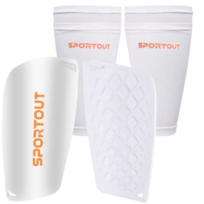 Sportout Soccer Shin Guards - Shin Guards Soccer Kids Youth Adult Protective Shin Pads with Sleeves and Insert Pocket for Boys Girls for Age 4-6, 6-8, 8-10,10-12,12-14,14-Adult (White, M)