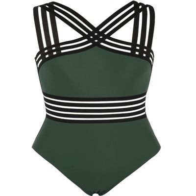 Hilor Women's Sexy One Piece Swimsuit Modest Swimwear Twist Front Bathing Suits Swimwear Dark Army Green XXL/US16