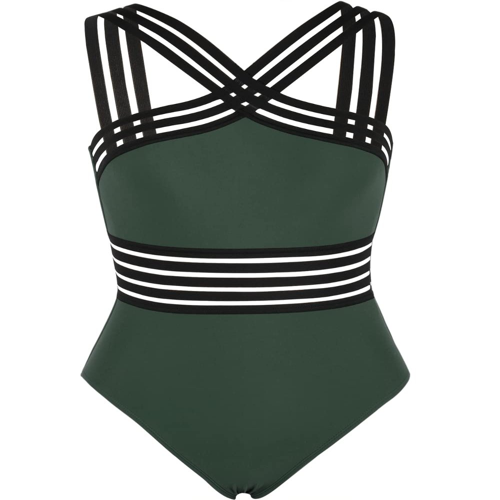 Hilor Women's Sexy One Piece Swimsuit Modest Swimwear Twist Front Bathing Suits Swimwear Dark Army Green XXL/US16