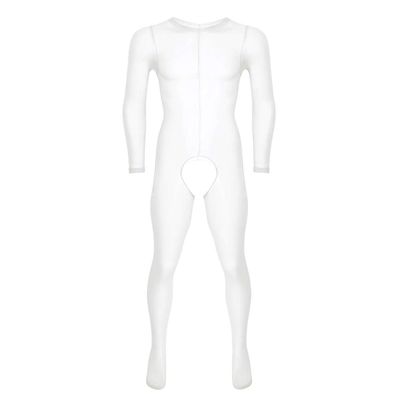ACSUSS Men's Nylon Pantyhose Footed Sheer See Through Tights Full Body Stockings Crotchless White One Size