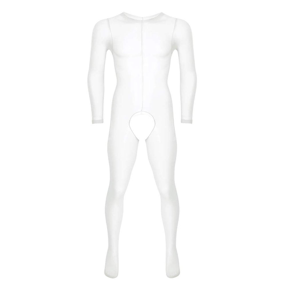 ACSUSS Men's Nylon Pantyhose Footed Sheer See Through Tights Full Body Stockings Crotchless White One Size