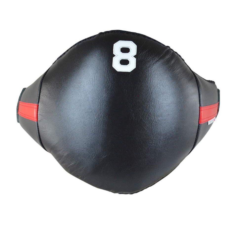 Combat Corner 8 Muay Thai Belly Pad | Boxing Muay Thai MMA Kickboxing Training Kick Shield Rib Guard Body Protector | Black (Red Stripe) | Small