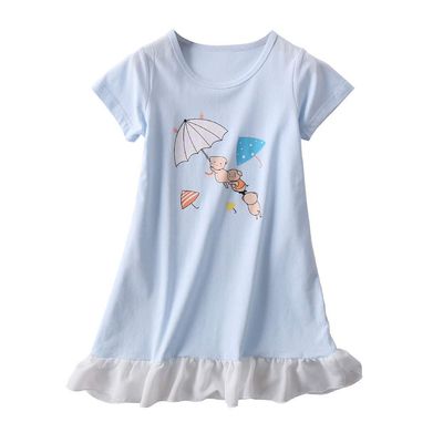JWWN Little Girls Princess Nightgrown Summer Sleepwear Kids Short Sleeve Pajama Dresses (Blue,6T)