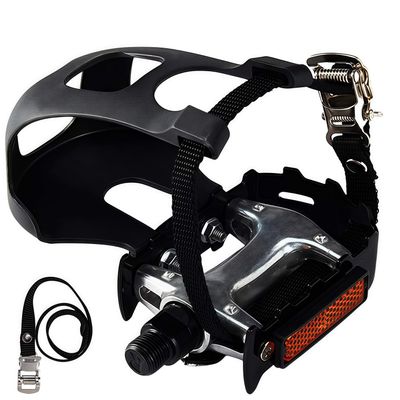 YBEKI Pro-Grade Spin Bike Pedals with Toe Clips & 4D Adjustable Straps - 9/16" Alloy Spindle for Mountain Road Bikes/Peloton/Schwinn/Sunny Bikes | 500lb Load Capacity + 12-Month Warranty