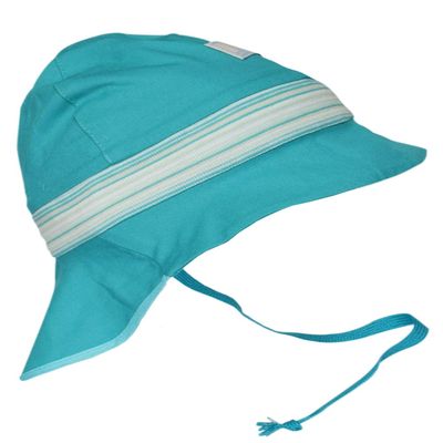 Baby Sun Hat: Neck Flap Sunblock and Chin Straps, Organic Cotton UV 80 (38cm / 0-2 Months, Blue)