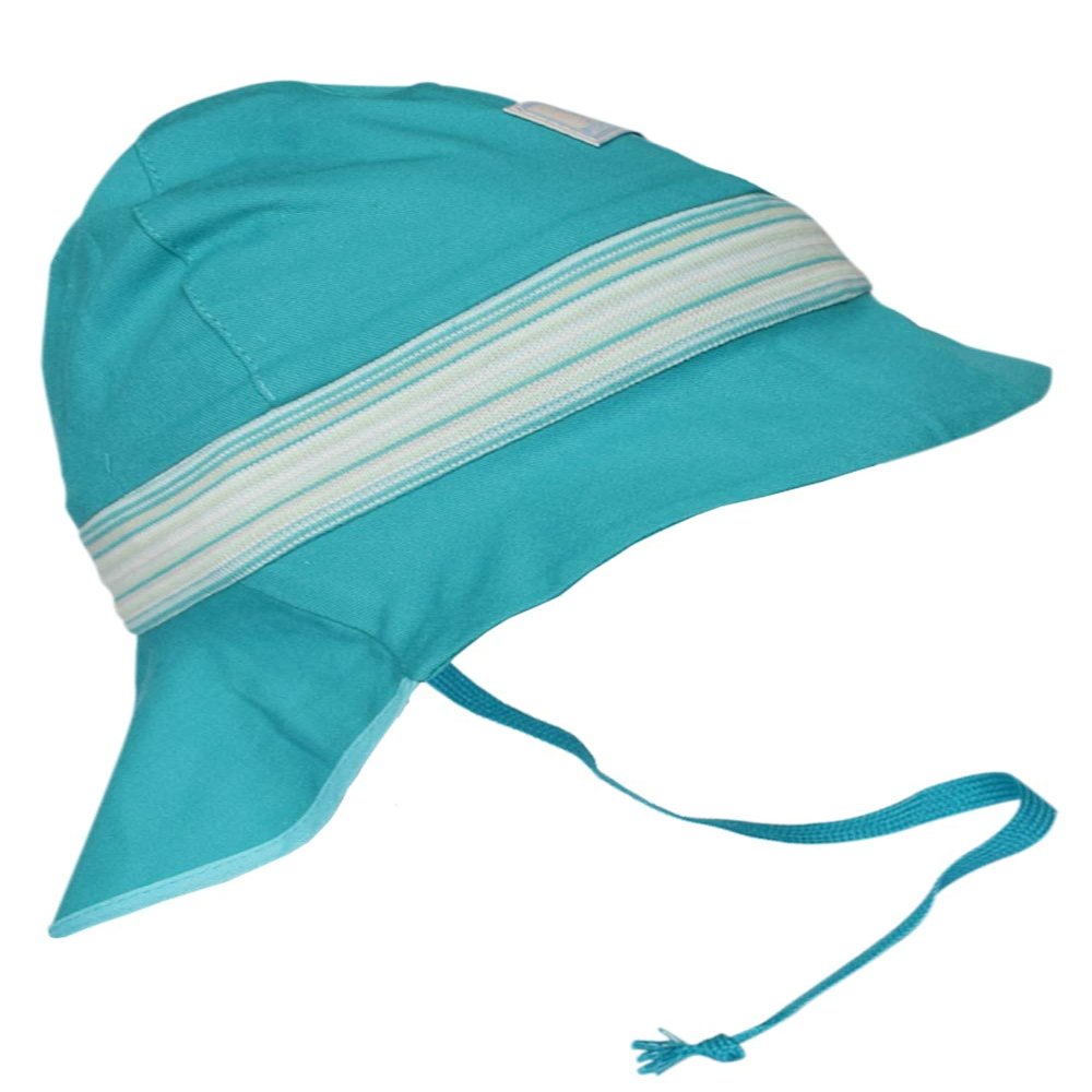 Baby Sun Hat: Neck Flap Sunblock and Chin Straps, Organic Cotton UV 80 (38cm / 0-2 Months, Blue)