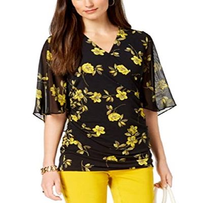 Petite Printed Surplice Top Yellow Orchard Breeze PS