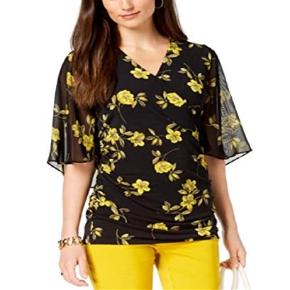 Petite Printed Surplice Top Yellow Orchard Breeze PS