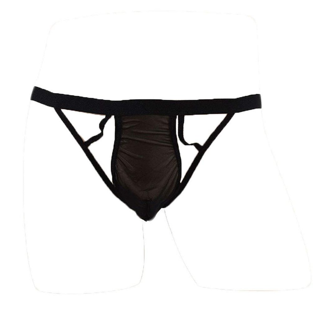 KHUFUZI Men's Sexy Underwear Ice Silky G-Strings Waistband Bikini Thongs Gift For Boyfriend Husband Black