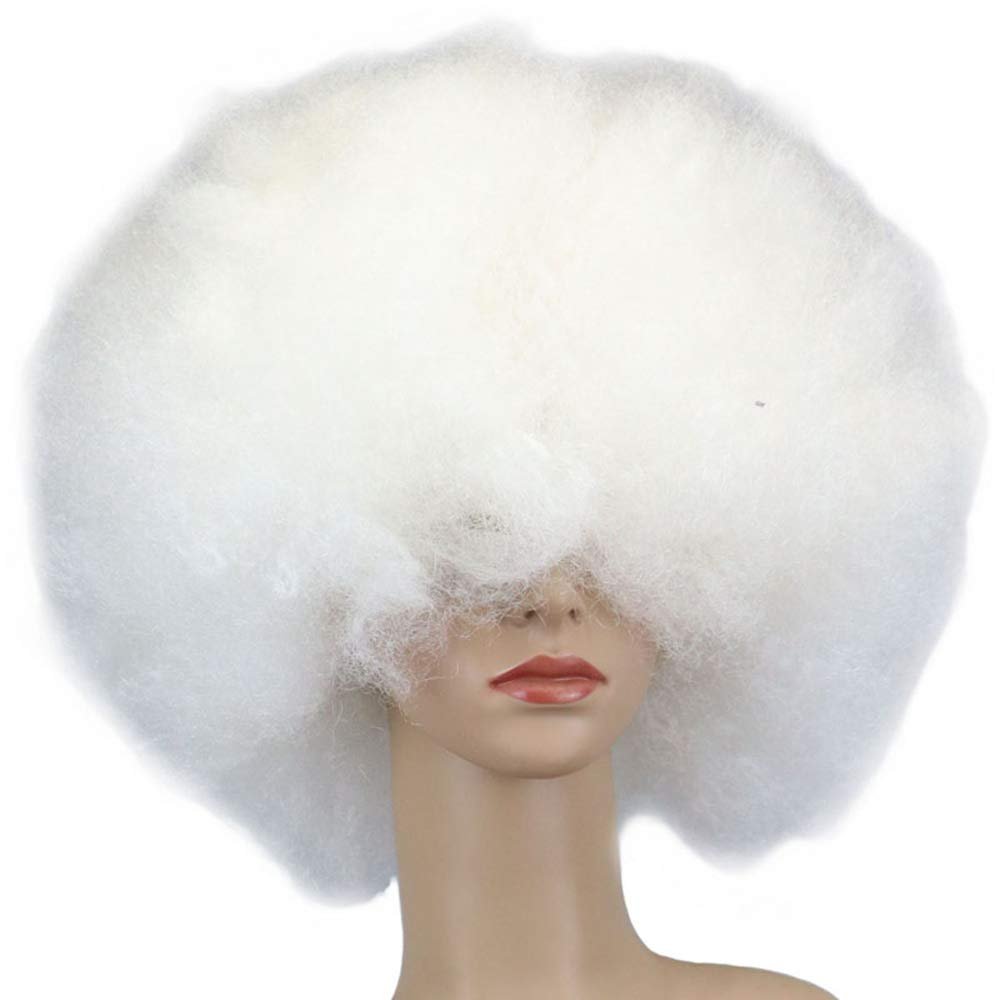 DUBKARTna Biggest Afro Ever Wig Halloween Costume Accessories, White,Black, One Size (White)