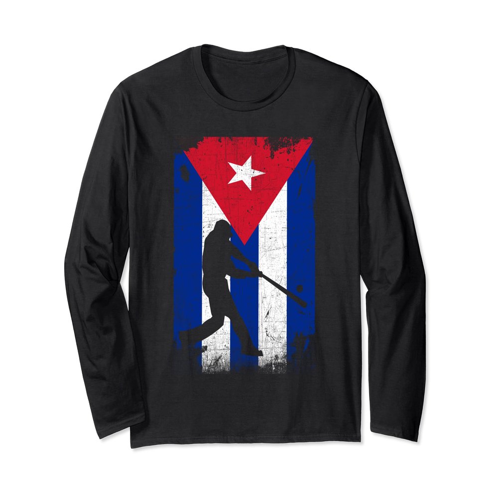 Cuba Baseball Vintage Proud Cuban Flag Long Sleeve T-Shirt