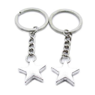 5 Items Metal Keychain Keyring Key Tags Chains Rings Jewelry Bag Charms GV8F2 Pentagram Star Loose Beads