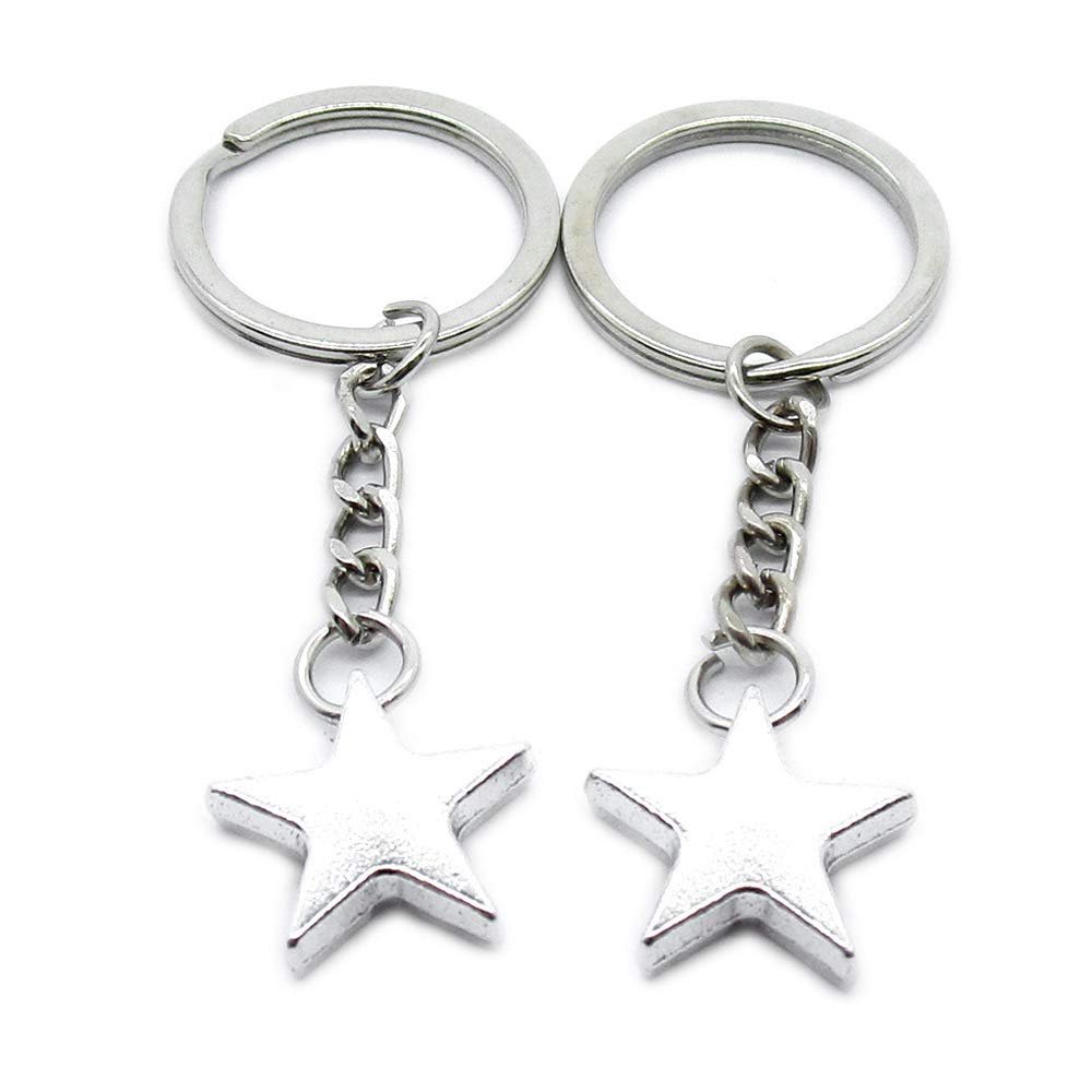5 Items Metal Keychain Keyring Key Tags Chains Rings Jewelry Bag Charms GV8F2 Pentagram Star Loose Beads