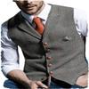 Aesido Casual Men's Vest for Wedding Plaid Soft Wool Tweed Waistcoat for Groosmen Best Man Grey XXXL view 1