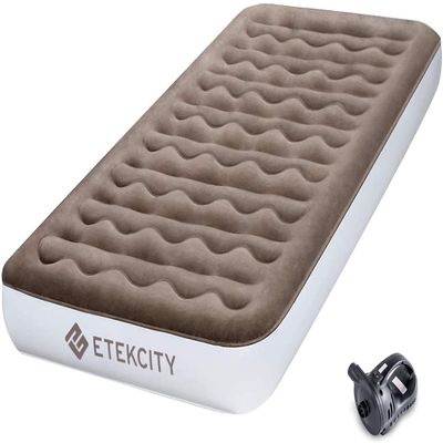 Etekcity Air Mattress Upgraded Twin Size Camping Air Bed Blow Up Bed Inflatable Mattress Raised Airbed with Rechargeable Pump for Guest, Camping, Hiking, Height 9", Storage Bag, Brown