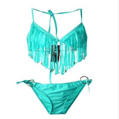 Letuwj Women's Separated Fringe Swimsuit M Lake Blue