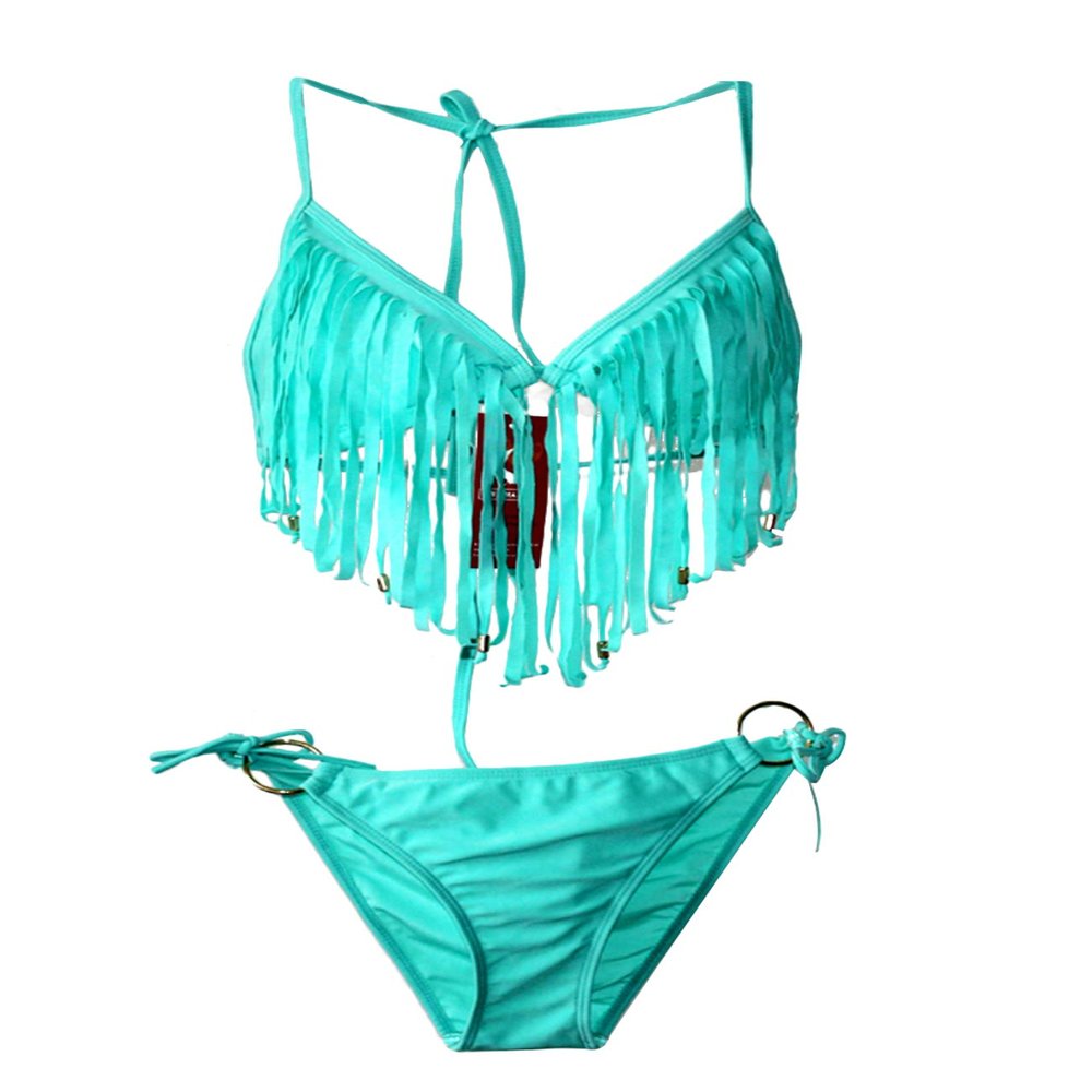 Letuwj Women's Separated Fringe Swimsuit M Lake Blue