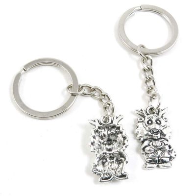 5 PCS Antique Silver Keyrings Keychains Key Ring Chains Tags Clasps H6JM7 Cute Cartoon Dragon