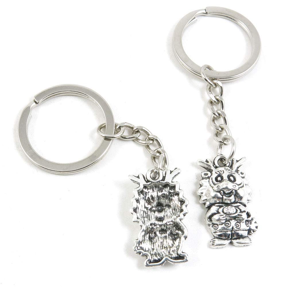 5 PCS Antique Silver Keyrings Keychains Key Ring Chains Tags Clasps H6JM7 Cute Cartoon Dragon