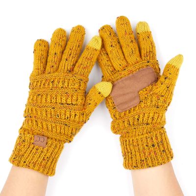 C.C Women Solid Ribbed Glove with Smart Tips (G-33) (Mustard-Confetti)
