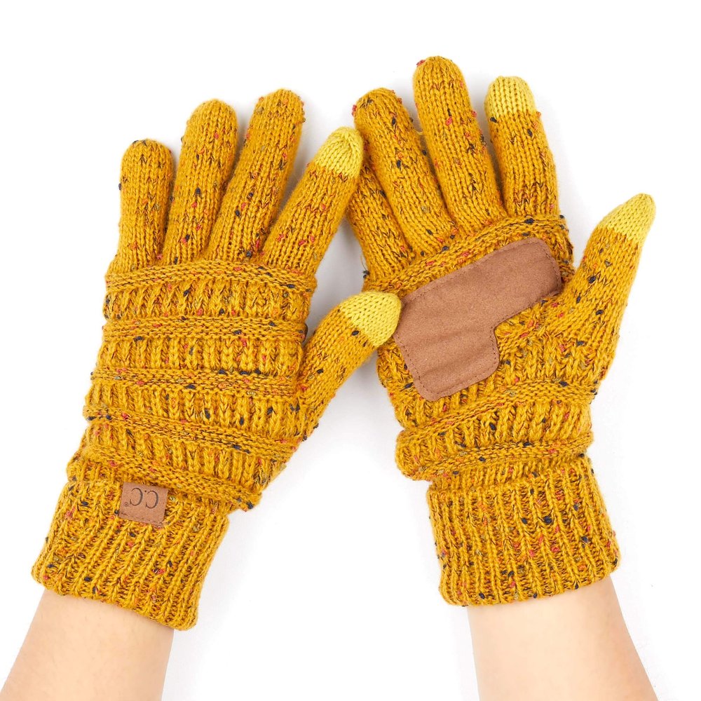 C.C Women Solid Ribbed Glove with Smart Tips (G-33) (Mustard-Confetti)