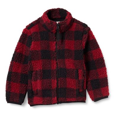 Amazon Essentials Boys' Fleece Lined Sherpa Full-Zip Jacket, Red Exploded Buffalo Check, Medium