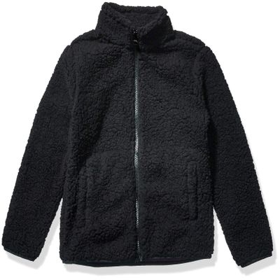 Amazon Essentials Toddler Girls' Sherpa Fleece Full-Zip Jacket, Fleece Lined, Black, 4T