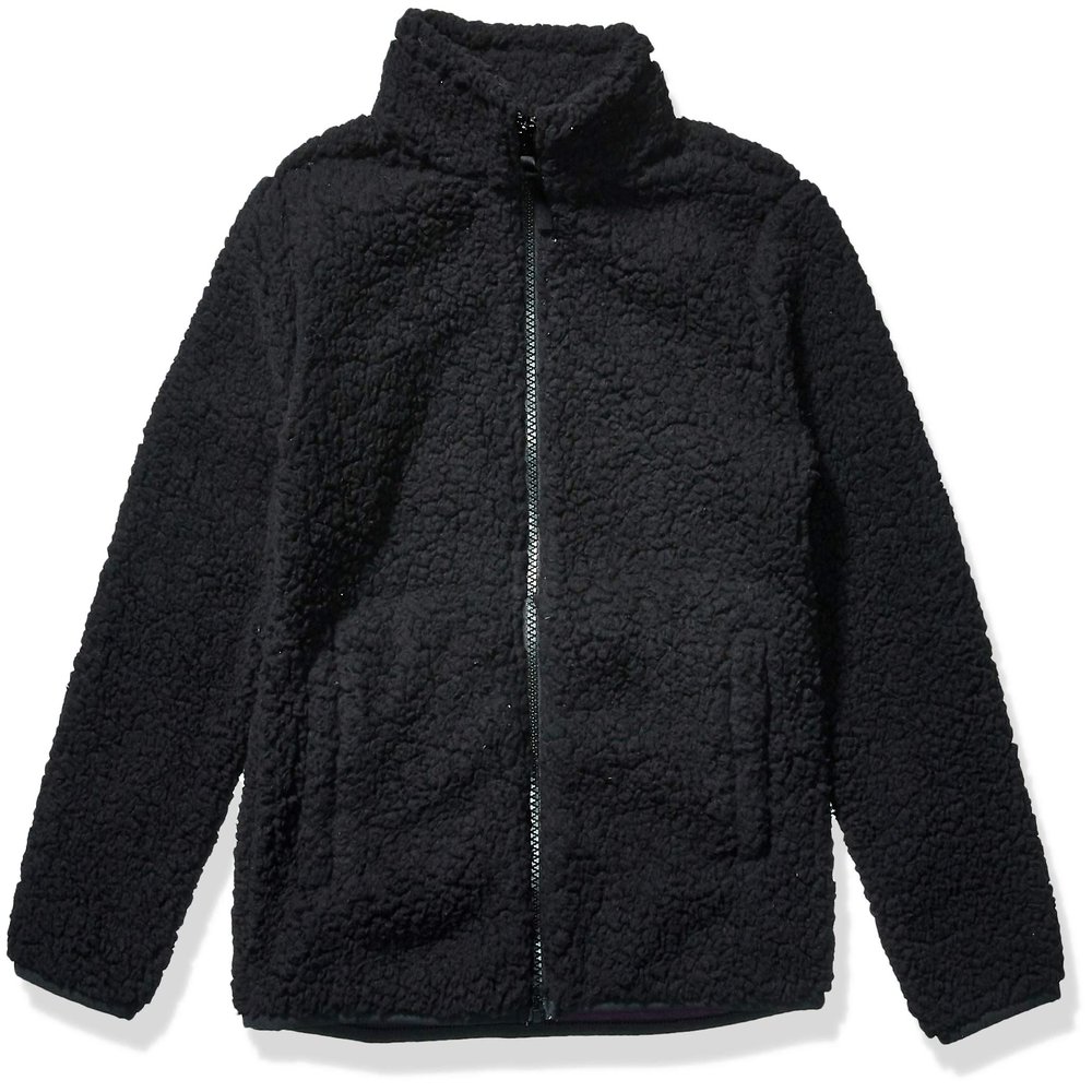 Amazon Essentials Toddler Girls' Sherpa Fleece Full-Zip Jacket, Fleece Lined, Black, 4T