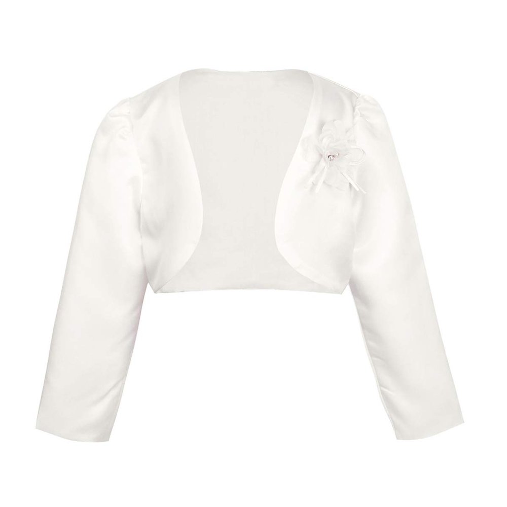 Freebily White Kids Girls Long Sleeves Bolero Jacket Shrug Short Cardigan Sweater Dress Cover Up Ivory 9-10